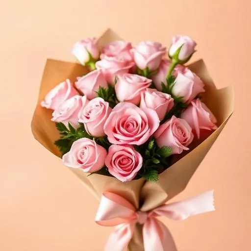 Blush pink rose bouquet in kraft paper with a satin ribbon, ready for same-day delivery in Hong Kong