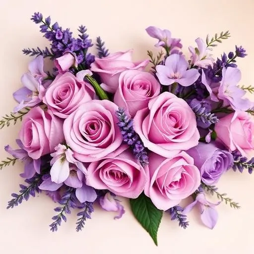 Lavender Romance: pink and lilac roses with sprigs of lavender, by MariasFlower Hong Kong