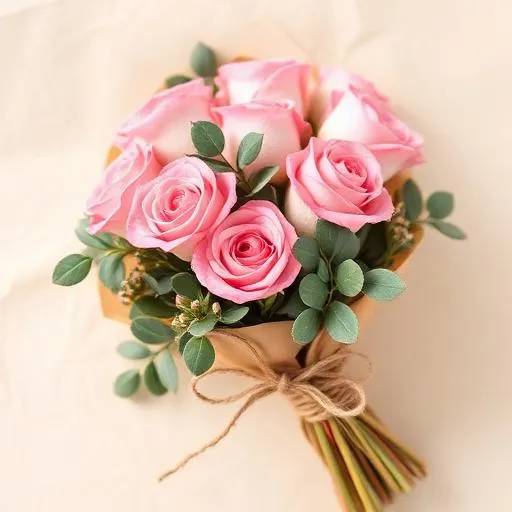 Garden Rose Charm: pink garden roses and eucalyptus tied with rustic twine, by MariasFlower Hong Kong
