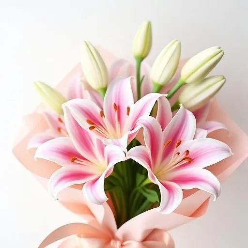 Pink Lily Delight: pink stargazer lilies in blush tissue wrapping, for flower delivery in New Territories