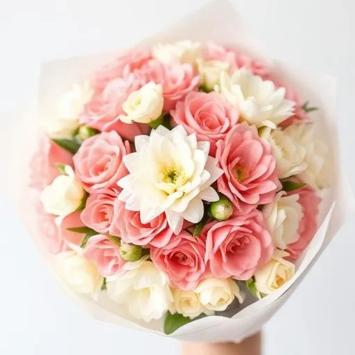 Sweet Carnations: soft pink and cream blooms in crisp white wrapping, by MariasFlower Hong Kong