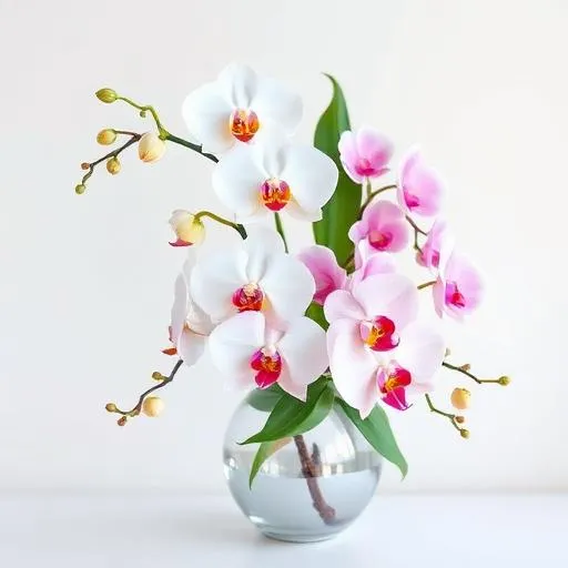 Elegant Orchids: white and pink phalaenopsis orchids in a glass bowl, by MariasFlower Hong Kong